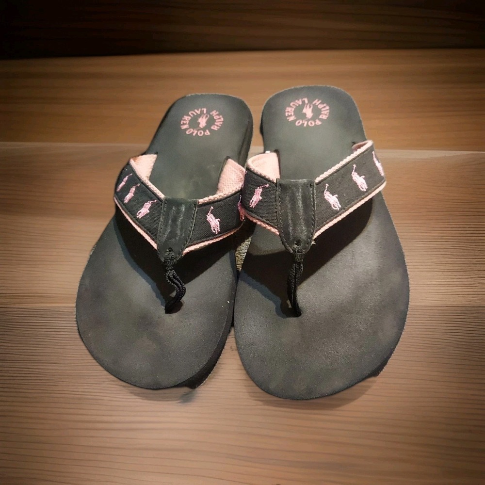 80's Ralph Lauren Black and Pink  Sandal Flip Flop Size 8/9 Womens‎ Waterproof